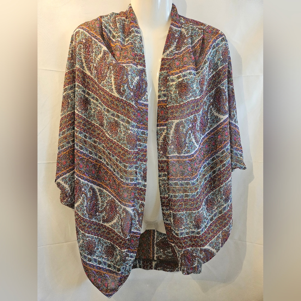 Vintage Boho Paisley Kimono Cardigan Sheer Duster Festival Open Front Small